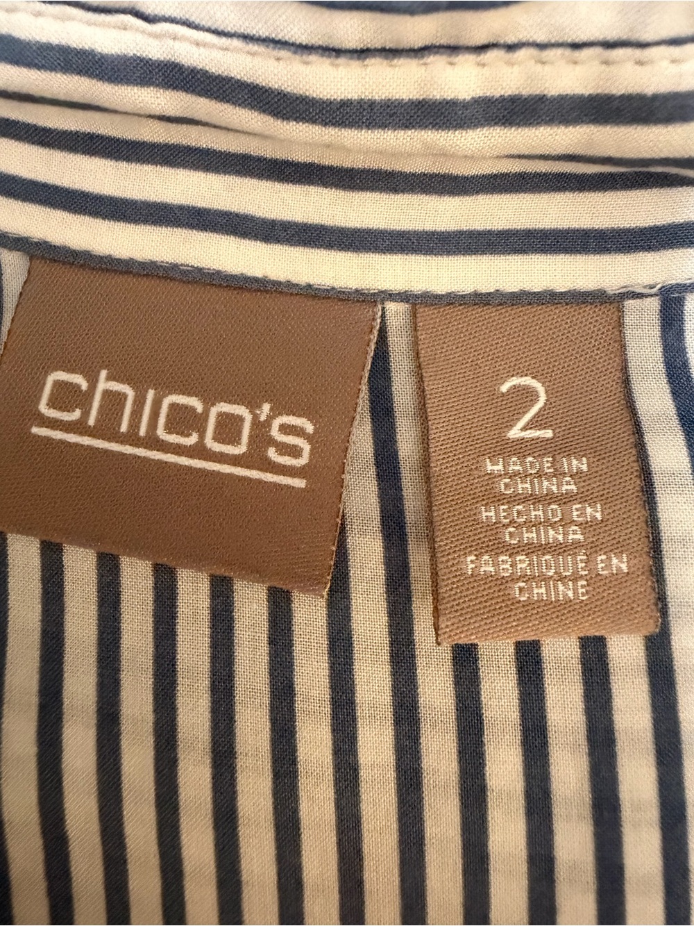 Chico's Blue & White Stripes with Red Cherry Blossom Long Sleeve Top Sz 2R (12R) - Picture 14 of 17